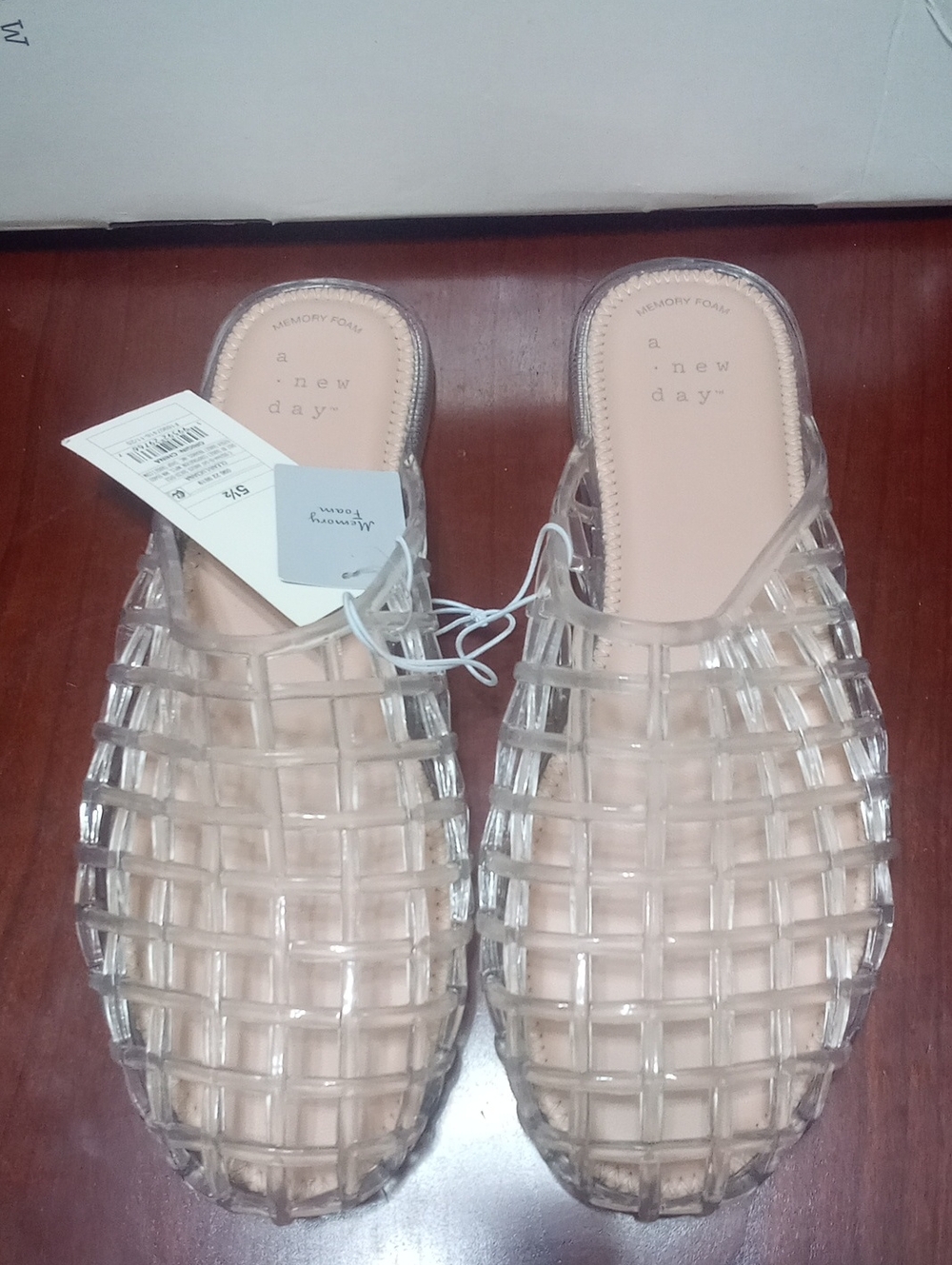 a new day Clear Jelly Slide Mules - Nude Insole 5 1/2 New In Box Memory Foam